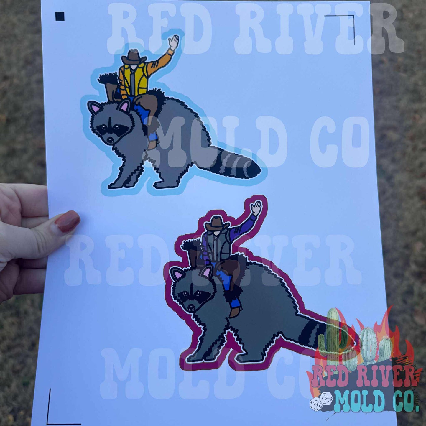 Ramblin Darlin Cowboy Riding A Racoon cardstock grab bag - Red River Mold Co