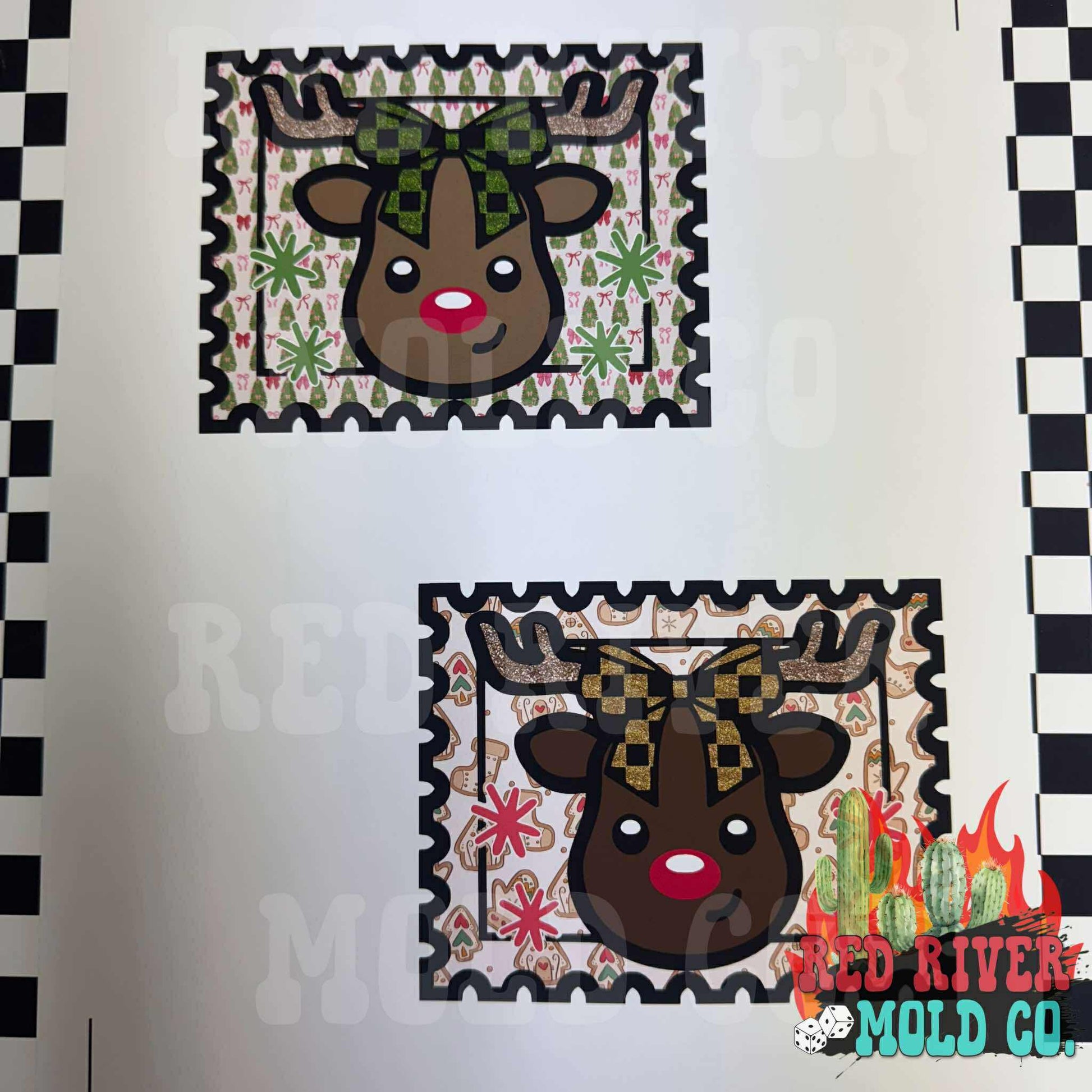 Red River Mold Co Reindeer with a Checkered Bow Stamp cardstock grab bag - Red River Mold Co
