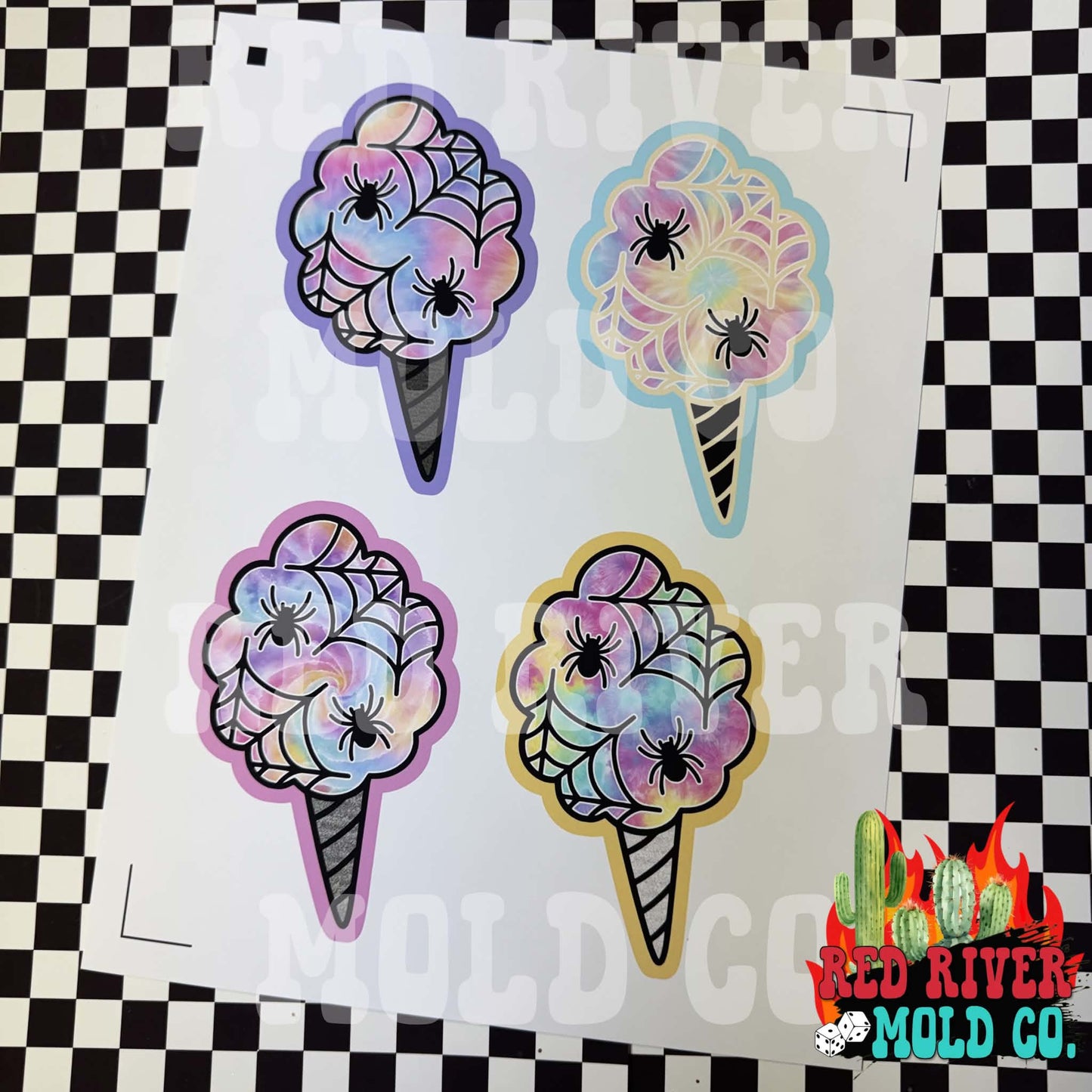 RRMC Spider Cotton Candy cardstock grab bag 8 ct - Red River Mold Co
