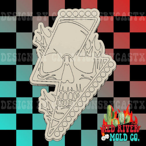 Skull Bolt With Flames Silicone Freshie Mold - Red River Mold Co