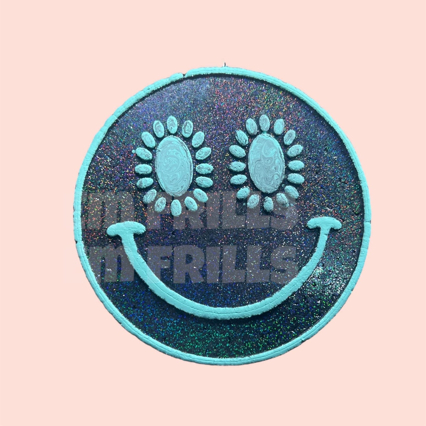 Smiley Face with Turquoise Squash Blossom Eyes Silicone Freshie Mold - Red River Mold Co
