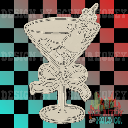 Snowman Martini Glass Silicone Freshie Mold - Red River Mold Co
