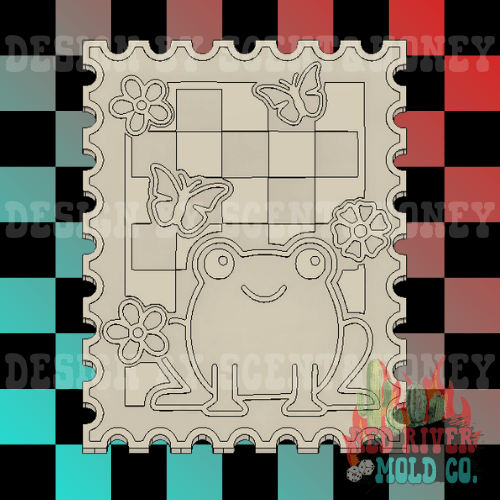 Spring Frog Checkered Stamp Silicone Freshie Mold - Red River Mold Co
