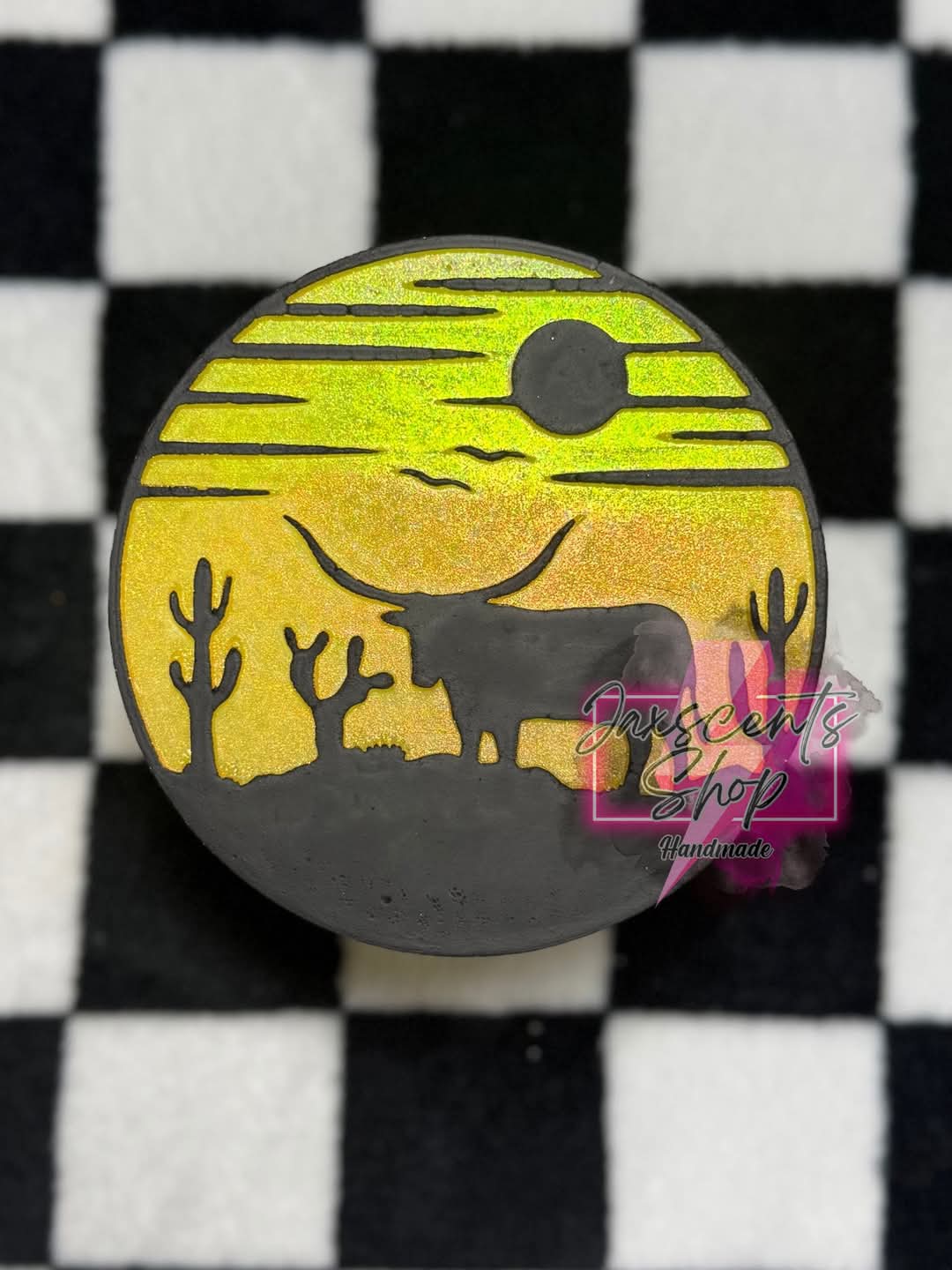 Sunset Bull Round Silicone Freshie Mold - Red River Mold Co