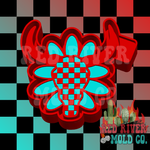 Turquoise Checkered Bull Skull Silicone Freshie Mold - Red River Mold Co