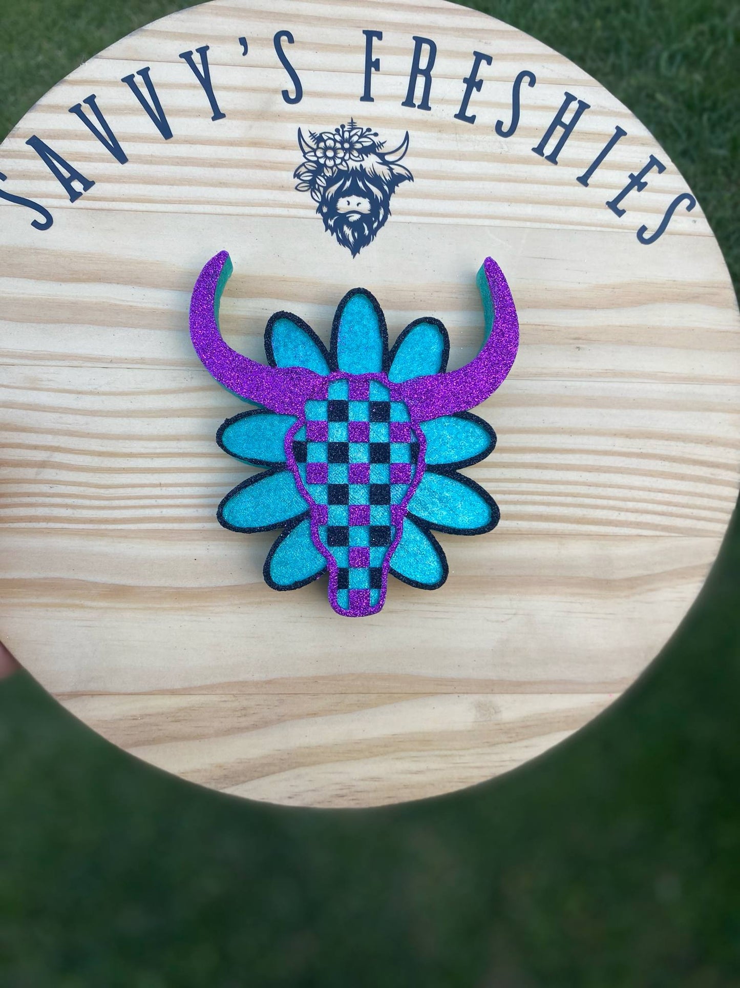 Turquoise Checkered Bull Skull Silicone Freshie Mold - Red River Mold Co