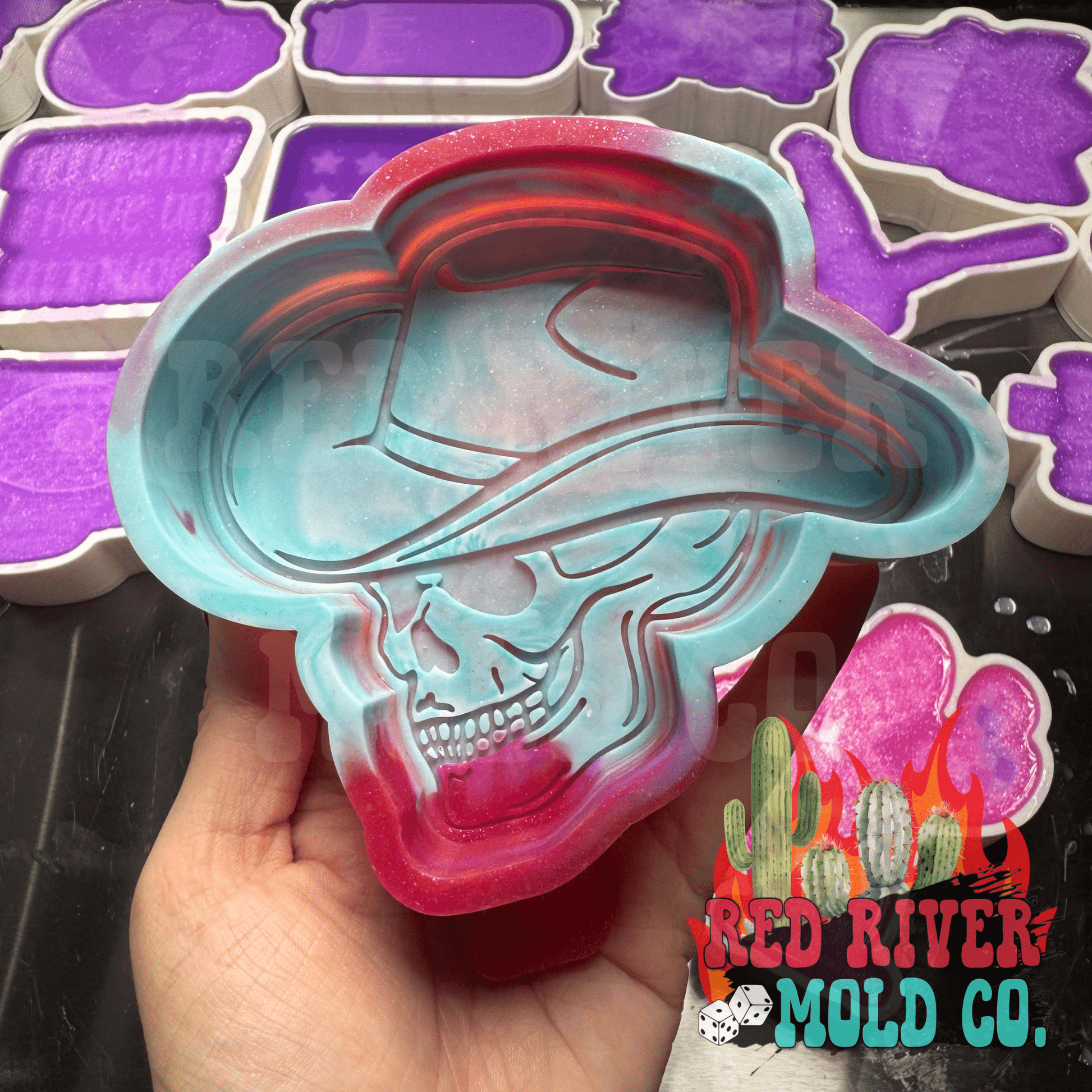 Western Skull with Cowboy Hat Silicone Freshie Mold - Red River Mold Co