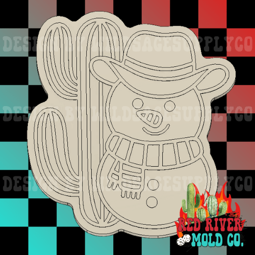 Western Snowman With a Cactus Silicone Freshie Mold - Red River Mold Co