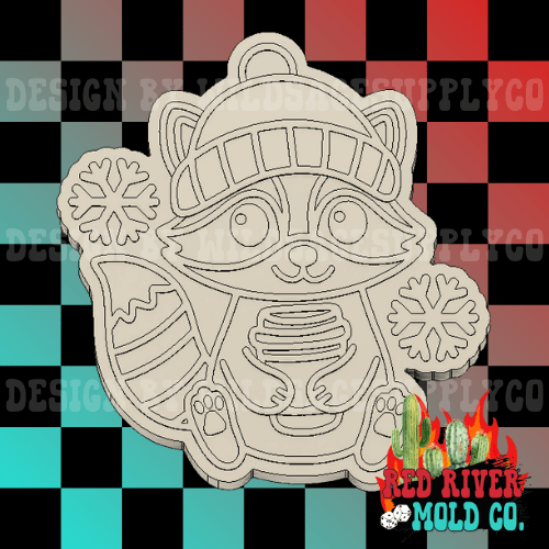 Winter Racoon with Coffee Silicone Freshie Mold - Red River Mold Co