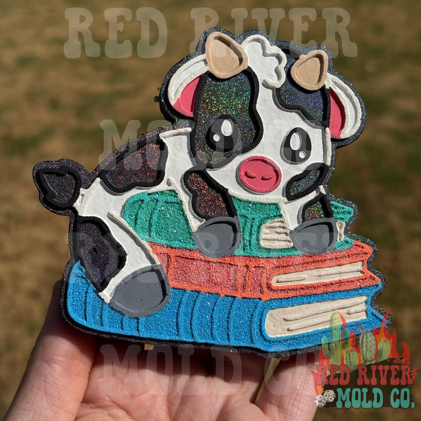 Cow on a stack of books Car Freshie (Cowgirl Cabana Scent)