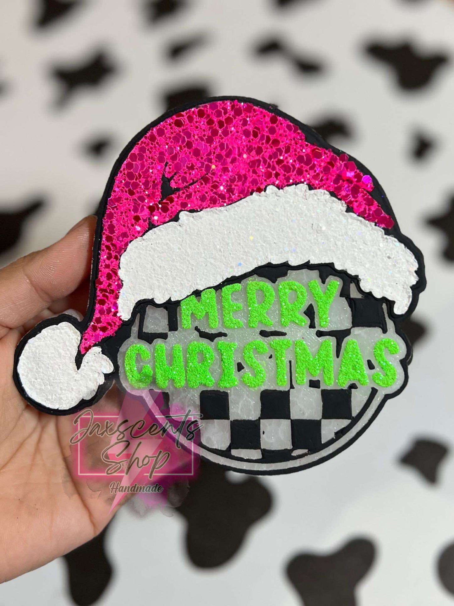 Checkered Christmas Ornament with a Santa Hat Silicone Freshie Mold RRMC Exclusive