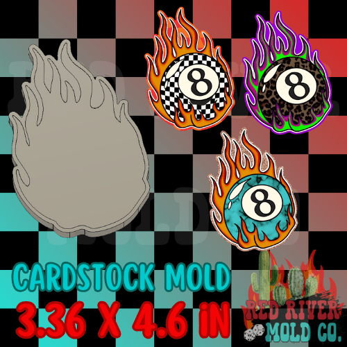 8 ball on fire Cardstock Silicone Freshie Mold - Red River Mold Co