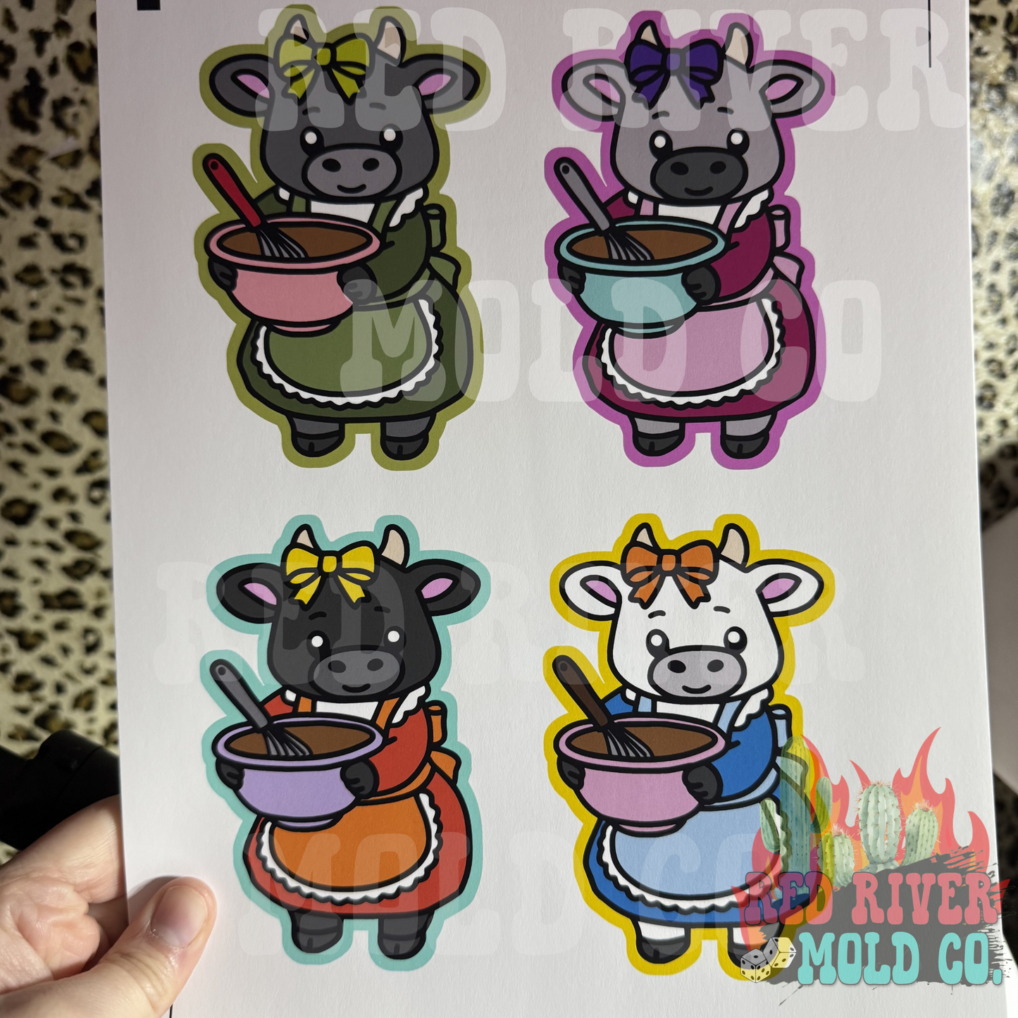 Raemade Customs cow with mixing bowl cardstock grab bag