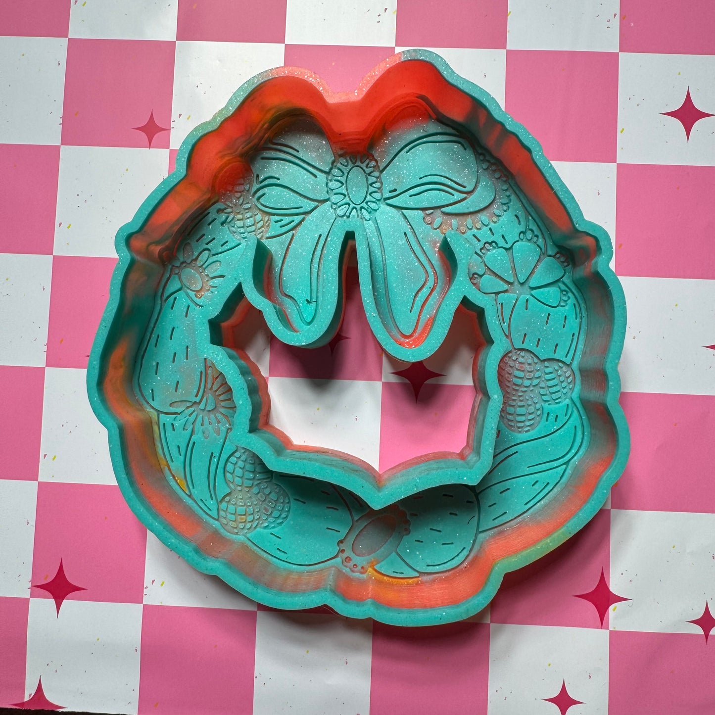 Cactus Christmas Wreath Destash Silicone Freshie Mold