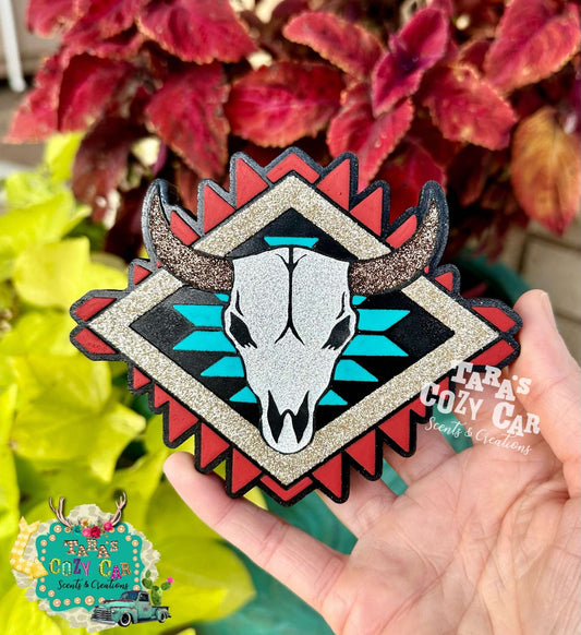 Aztec Plaque Bull Skull Silicone Freshie Mold - Red River Mold Co