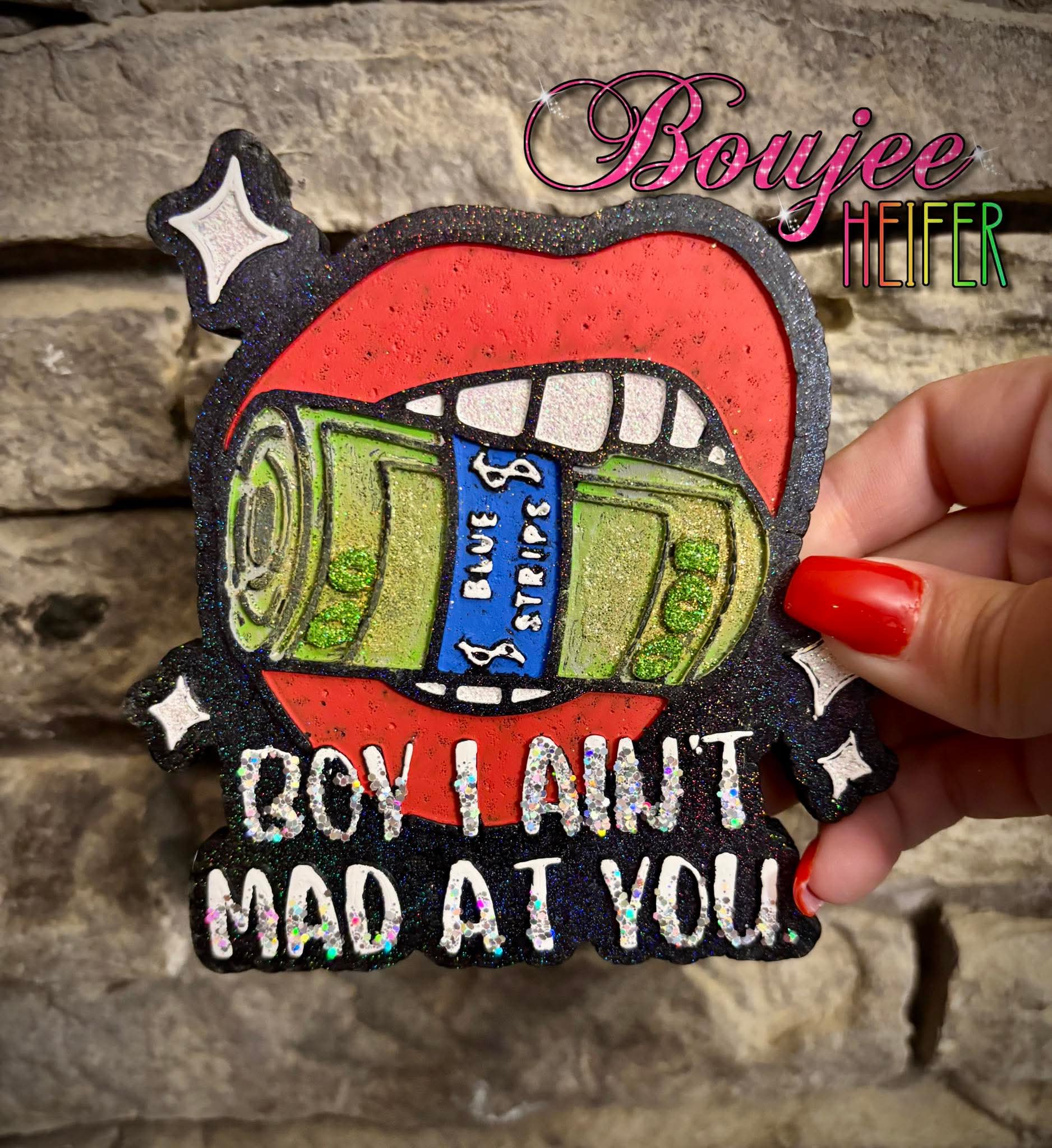 Boy I Ain't Mad At You Blue Strips Mouth Silicone Freshie Mold (COPYRIGHT PROTECTED) - Red River Mold Co