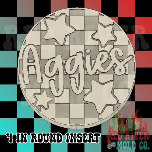 Checkered Aggies With Stars 4 in Round Mold Insert - Red River Mold Co