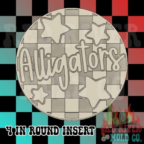 Checkered Alligators With Stars 4 in Round Mold Insert - Red River Mold Co