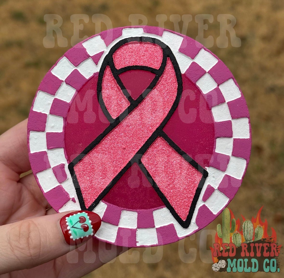 Checkered Awareness Ribbon 4 in Round Mold Insert - Red River Mold Co