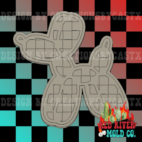 Checkered Balloon Dog Silicone Freshie Mold - Red River Mold Co