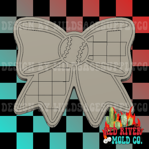 Checkered Baseball Bow Silicone Freshie Mold - Red River Mold Co