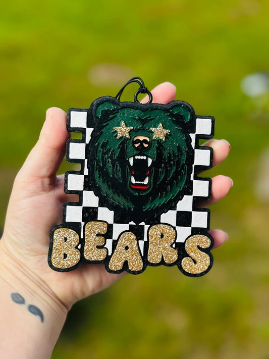 Checkered Bears With Star Eyes Mascot Silicone Freshie Mold RRMC Exclusive - Red River Mold Co