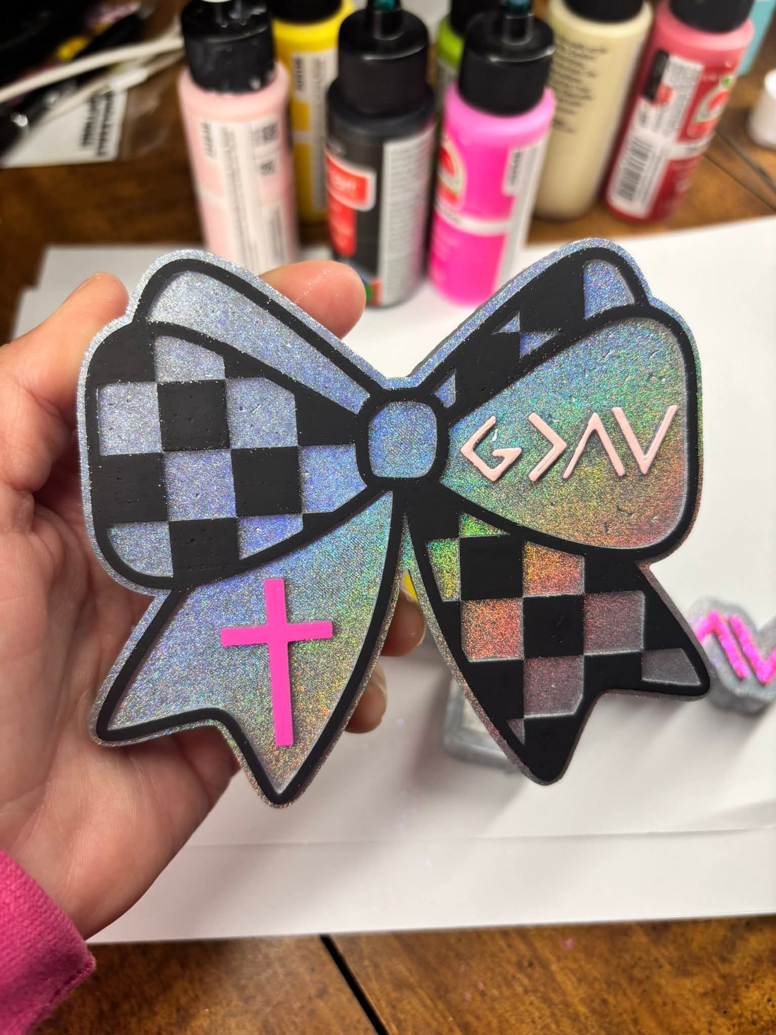 Checkered Bow with a Cross Silicone Freshie Mold - Red River Mold Co