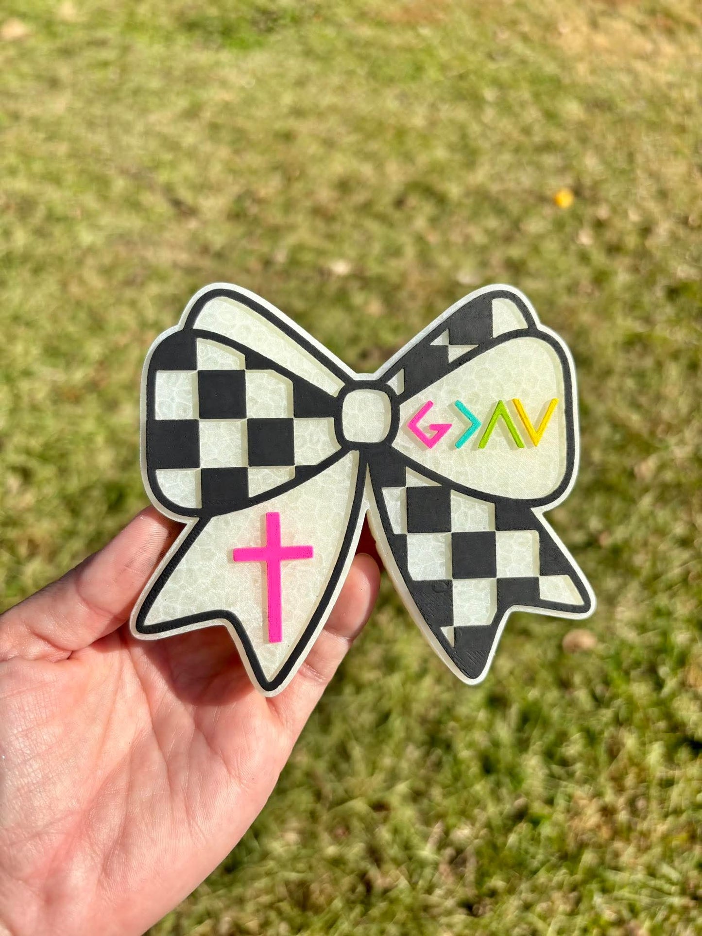 Checkered Bow with a Cross Silicone Freshie Mold - Red River Mold Co