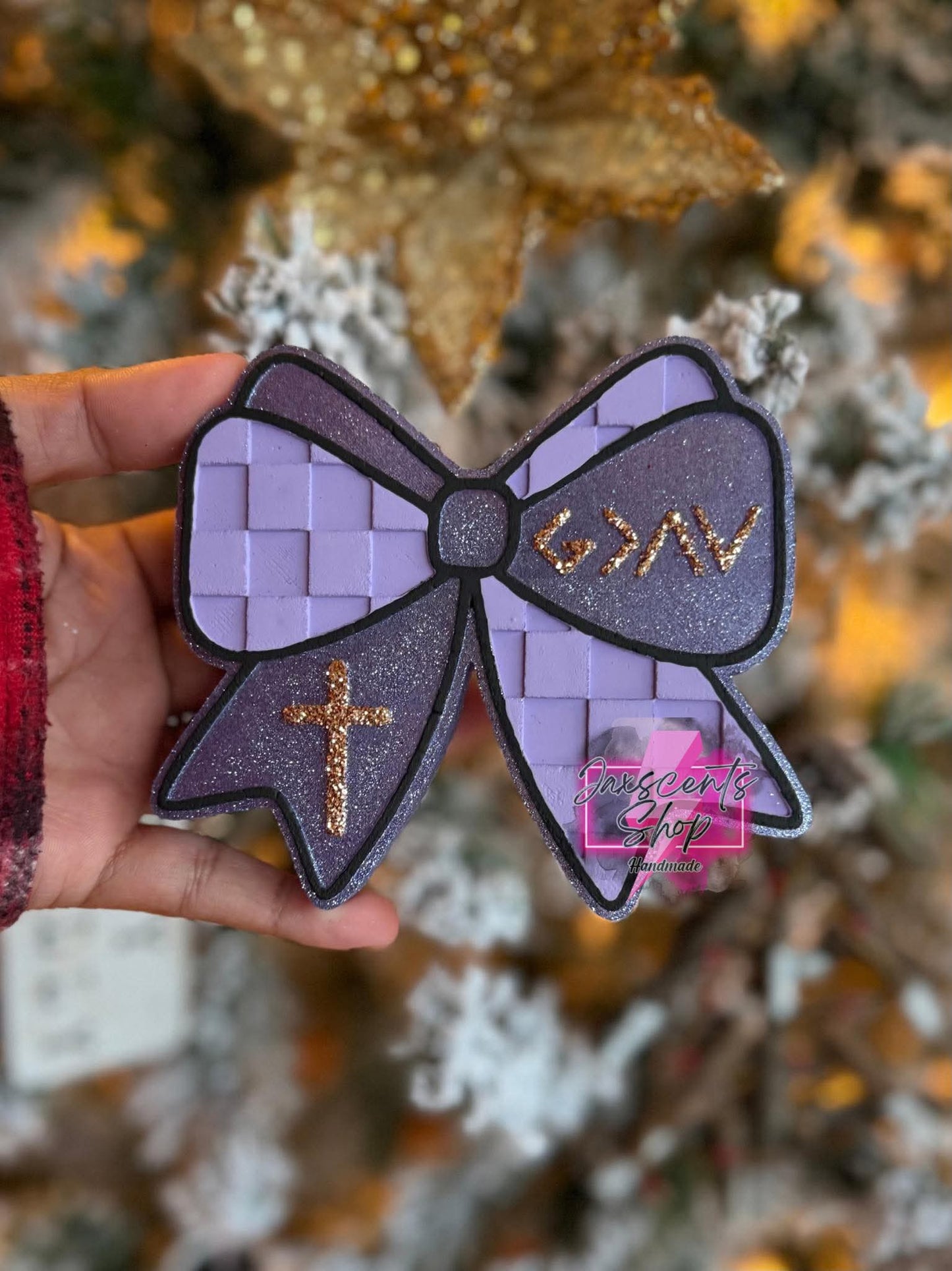 Checkered Bow with a Cross Silicone Freshie Mold - Red River Mold Co