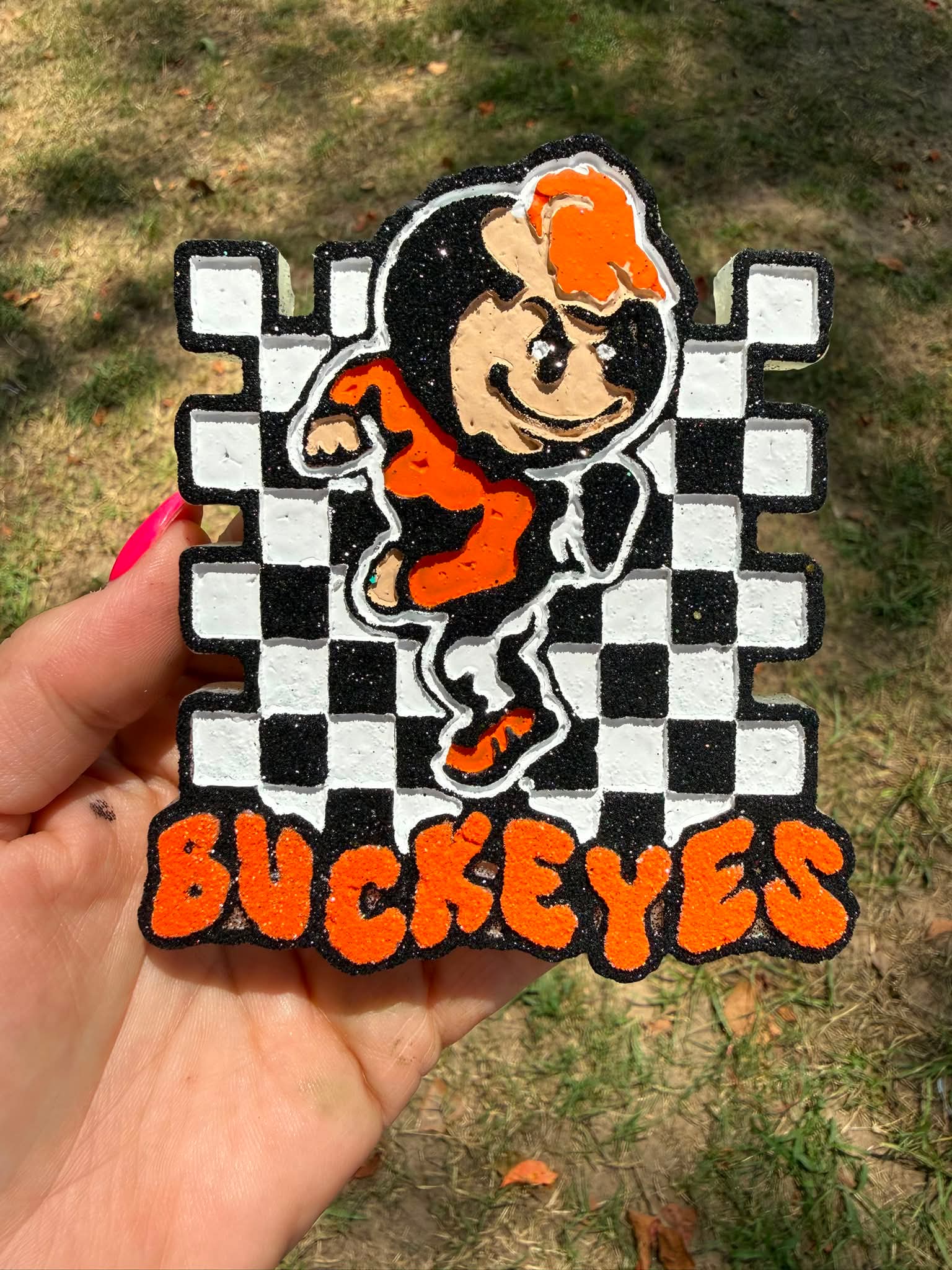 Checkered Buckeyes Mascot Silicone Freshie Mold - Red River Mold Co