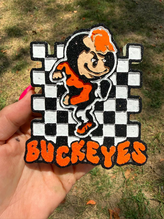 Checkered Buckeyes Mascot Silicone Freshie Mold - Red River Mold Co