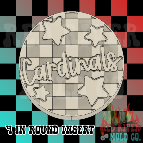 Checkered Cardinals With Stars 4 in Round Mold Insert - Red River Mold Co