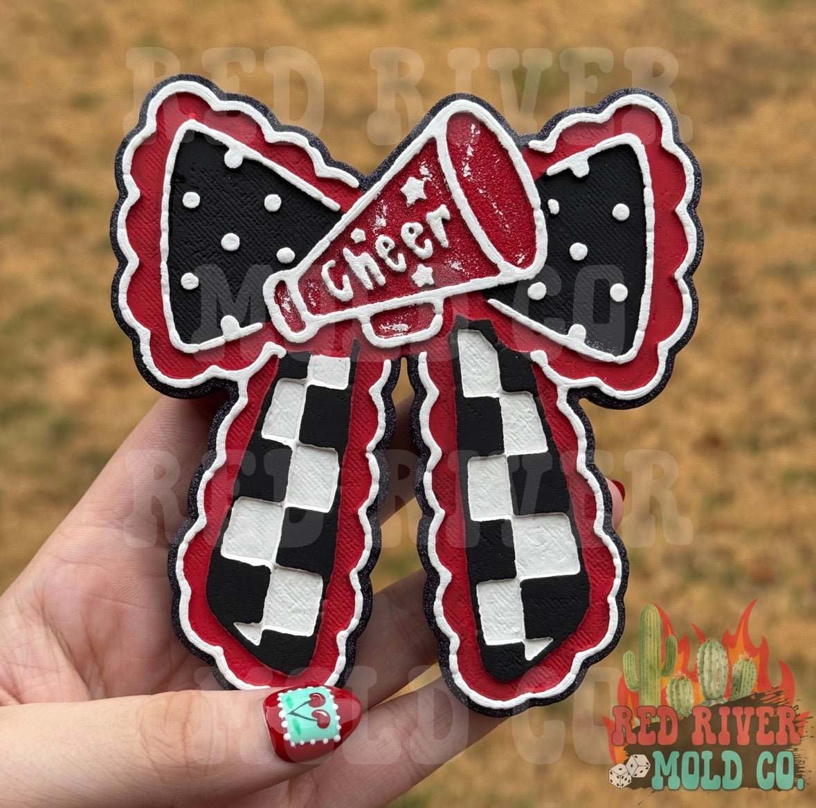 Checkered cheer bow Silicone Freshie Mold - Red River Mold Co