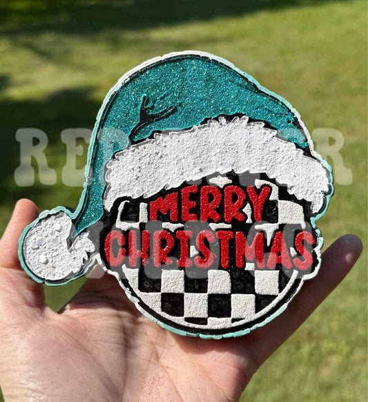 Checkered Christmas Ornament with a Santa Hat Silicone Freshie Mold RRMC Exclusive - Red River Mold Co