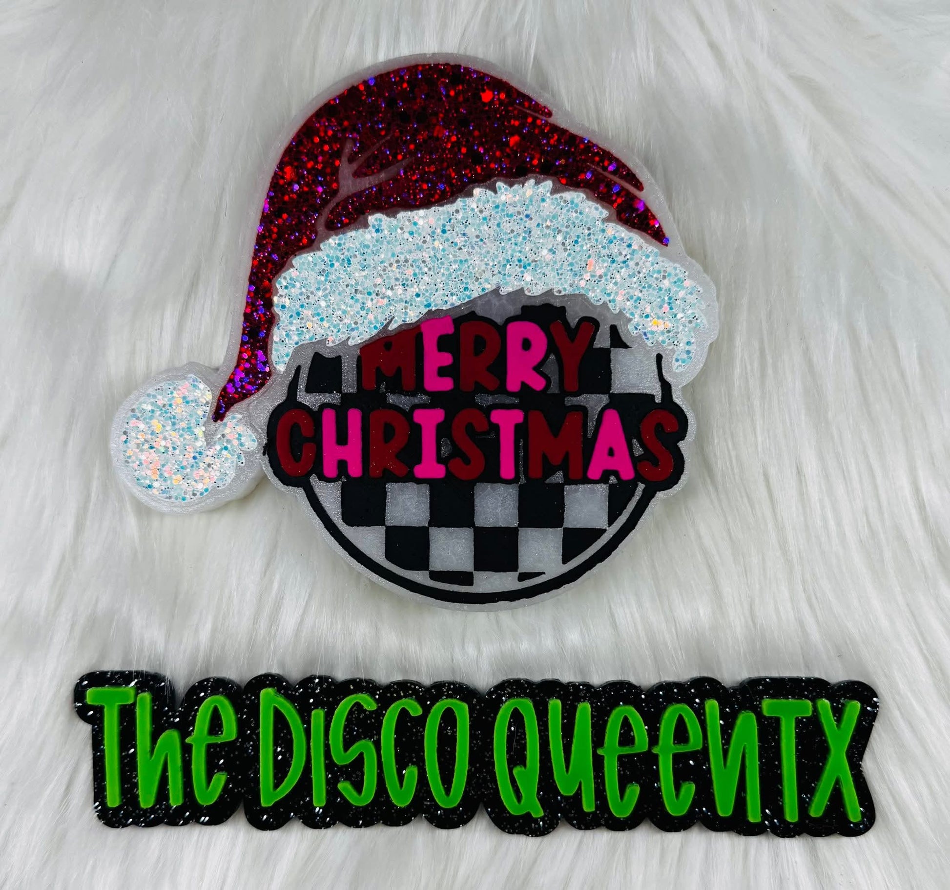 Checkered Christmas Ornament with a Santa Hat Silicone Freshie Mold RRMC Exclusive - Red River Mold Co