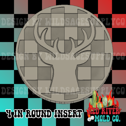 Checkered circle Deer 4 in Round Mold Insert - Red River Mold Co