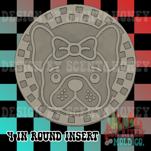 Checkered circle French Bulldog 4 in Round Mold Insert - Red River Mold Co