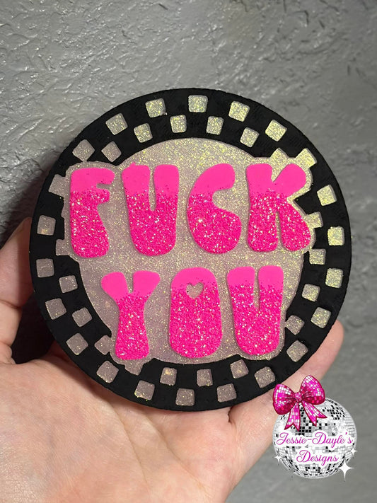 Checkered circle Fuck You 4 in Round Mold Insert - Red River Mold Co
