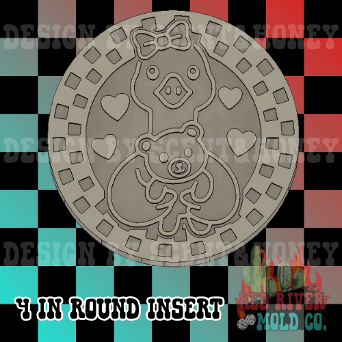 Checkered circle Goose with a bear 4 in Round Mold Insert - Red River Mold Co