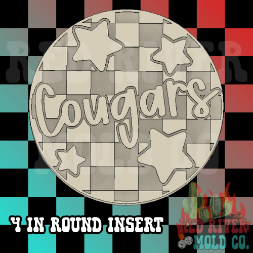Checkered Cougars With Stars 4 in Round Mold Insert - Red River Mold Co
