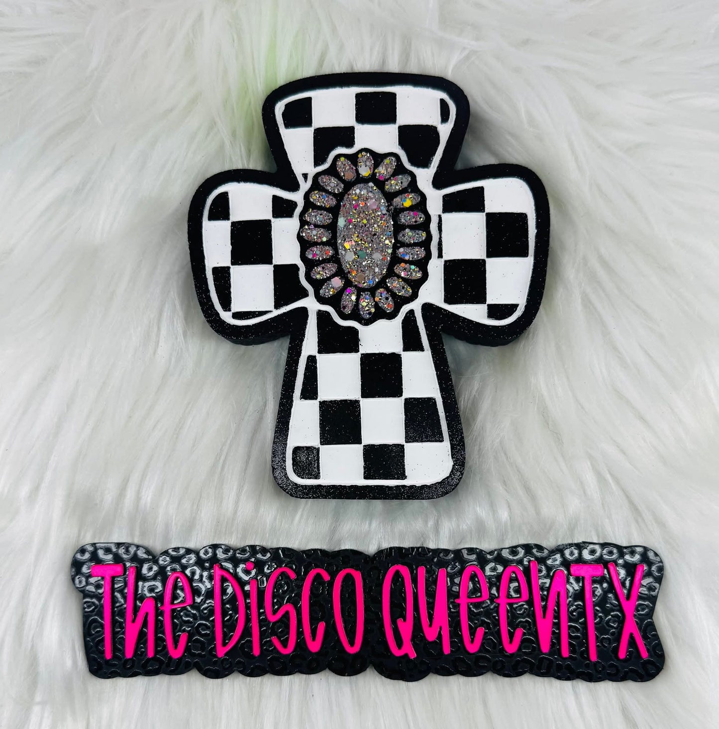 Checkered Cross with a Squash Blossom Silicone Freshie Mold RRMC Exclusive - Red River Mold Co