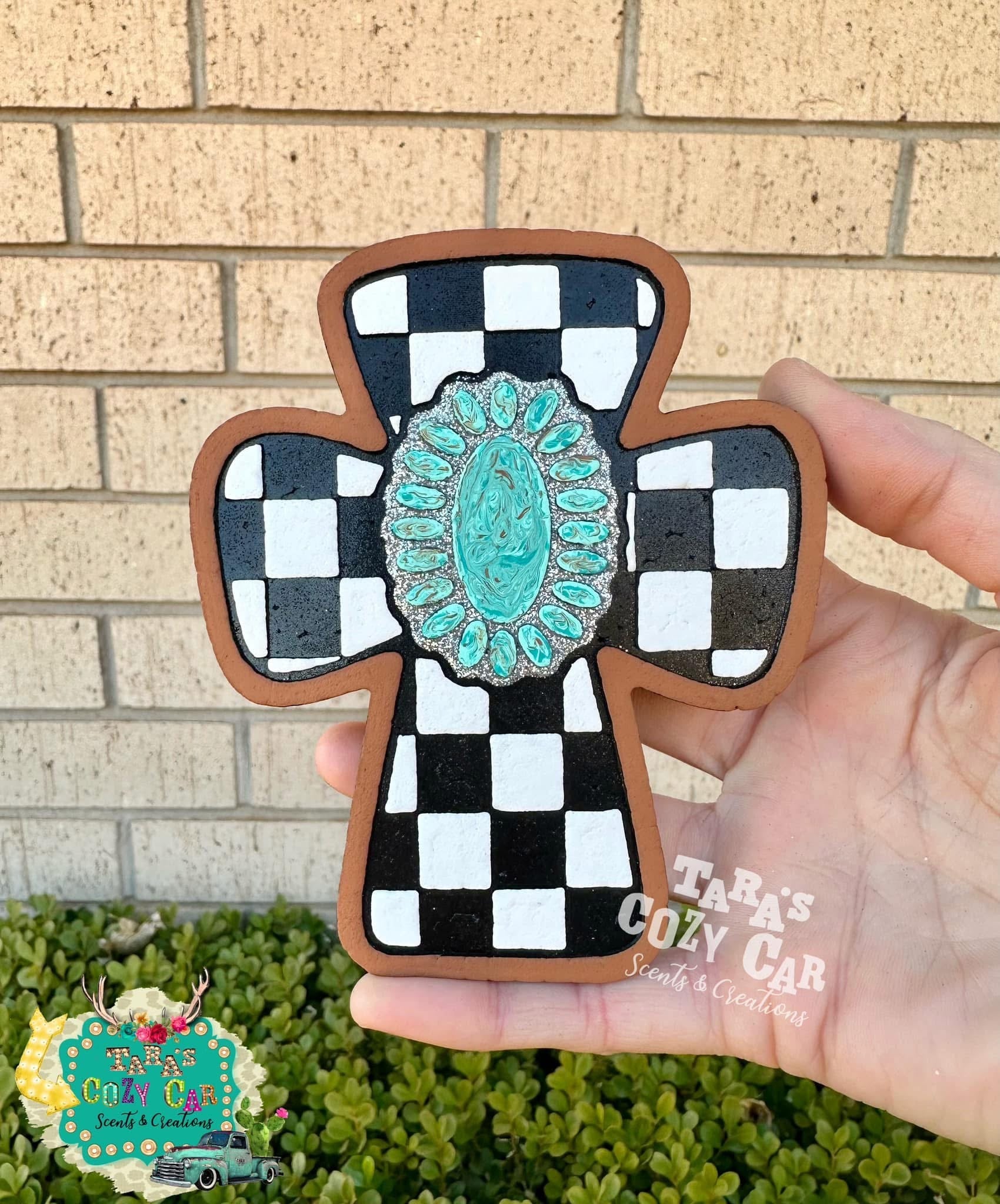 Checkered Cross with a Squash Blossom Silicone Freshie Mold RRMC Exclusive - Red River Mold Co