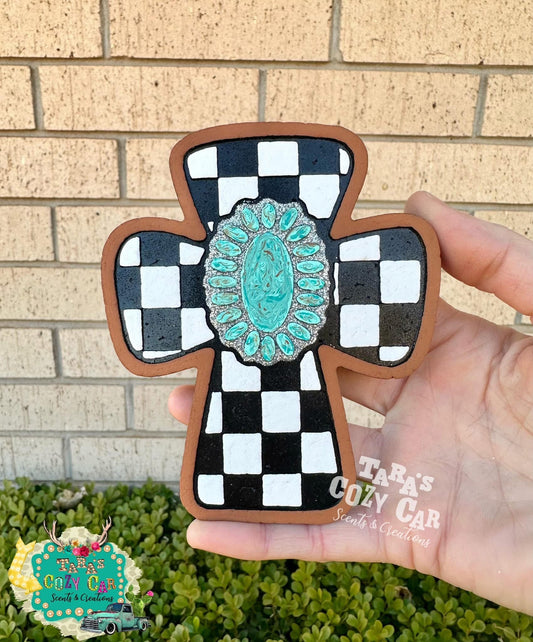 Checkered Cross with a Squash Blossom Silicone Freshie Mold RRMC Exclusive - Red River Mold Co