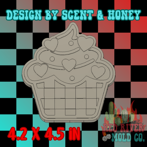 Checkered Cupcake with Hearts Silicone Freshie Mold - Red River Mold Co