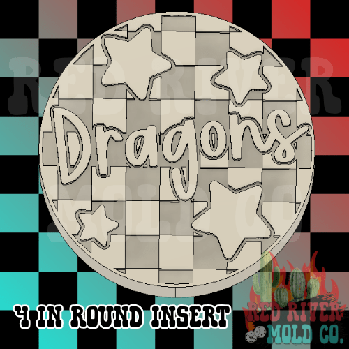 Checkered Dragons With Stars 4 in Round Mold Insert - Red River Mold Co