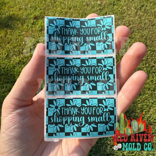 Checkered Floral Thank You For Shopping Small Packing Stickers - Red River Mold Co