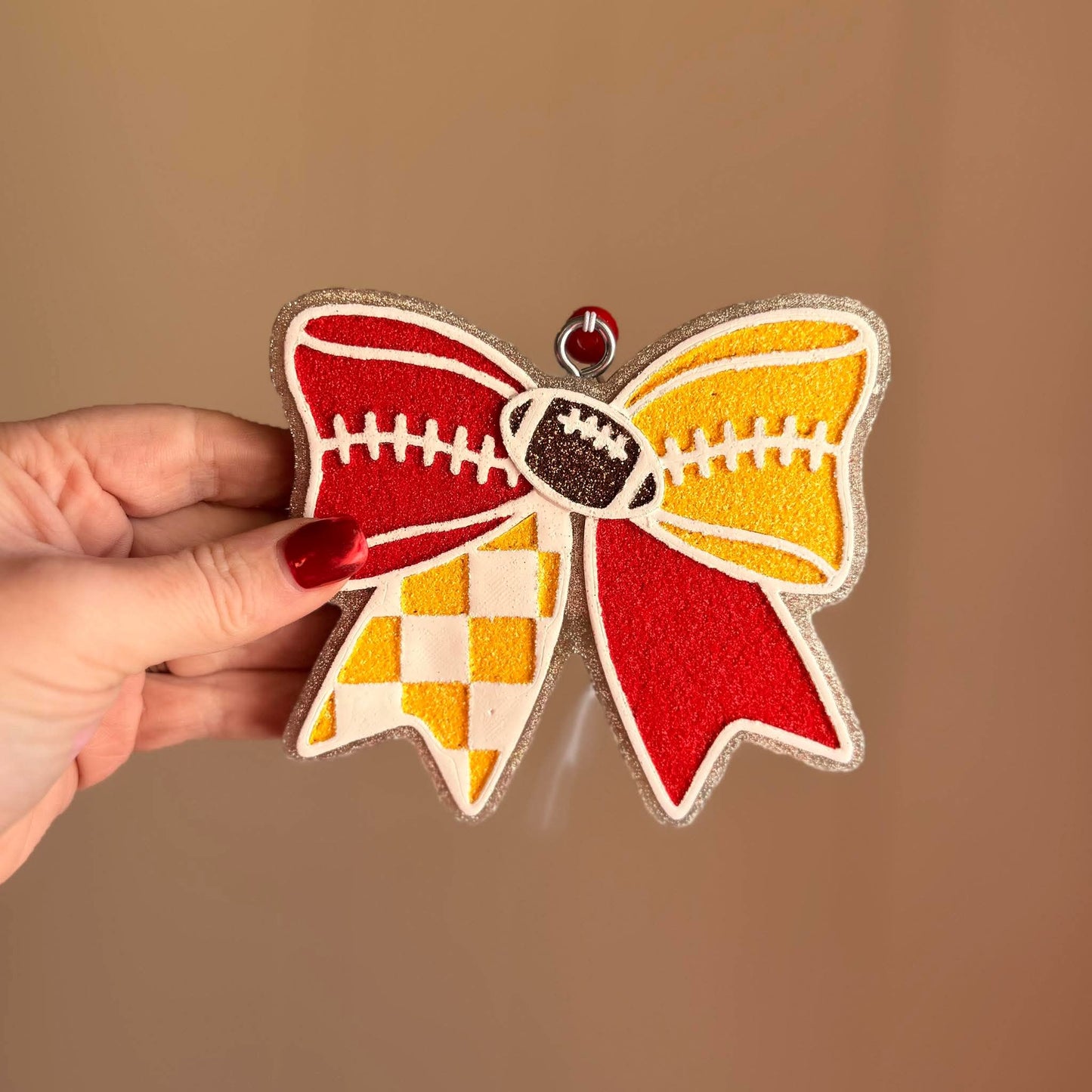 Checkered Football Bow Silicone Freshie Mold - Red River Mold Co