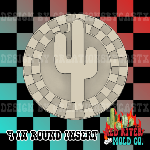 Checkered Frame Cactus 4 in Round Mold Insert - Red River Mold Co