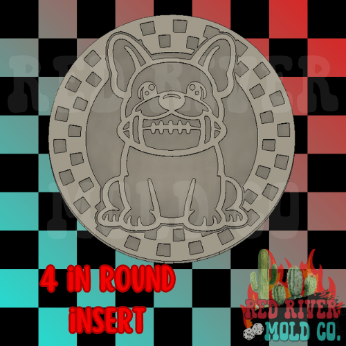 Checkered French bulldog with a football 4 in Round Mold Insert - Red River Mold Co