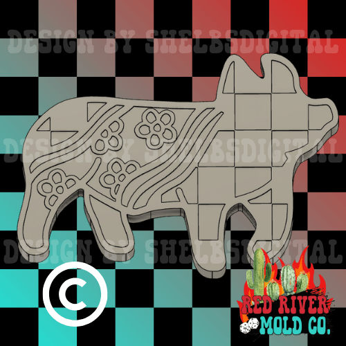 Checkered Groovy Show Pig Silicone Freshie Mold - Red River Mold Co